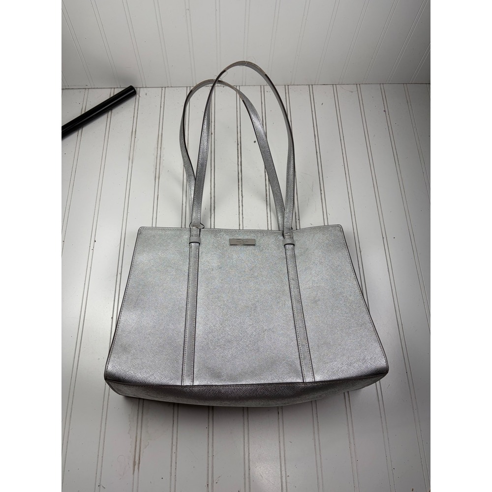 Kate Spade Vintage Silver Metallic Saffiano Leather Kenzie Shoulder Bag Purse - Picture 7 of 15